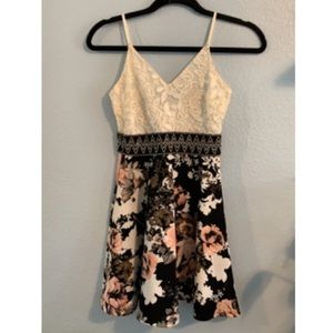 lace and flower print mini dress